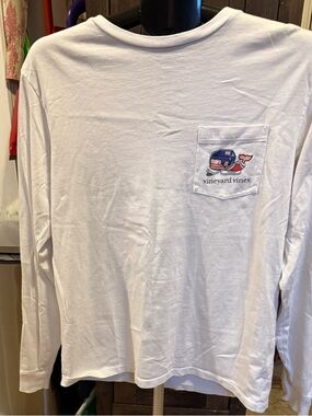 Vineyard Vines White Long-Sleeve Pocket Tee with Hockey Whale/NY Rangers size S